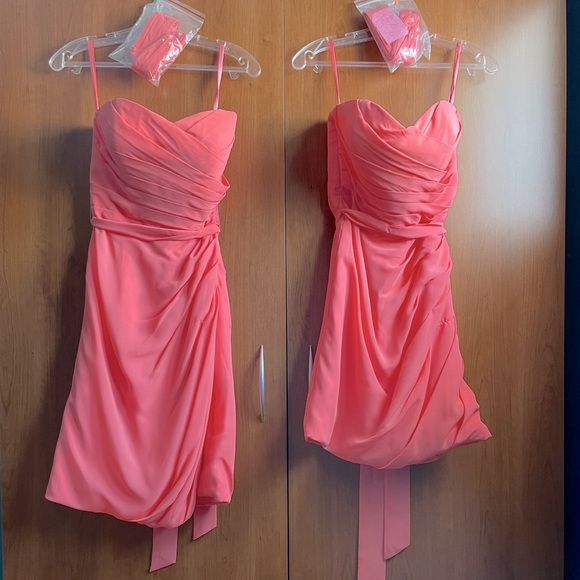 Two Coral Chiffon Bridesmaids Dresses - Perfect condition - Summer Wedding - Picture 1 of 8
